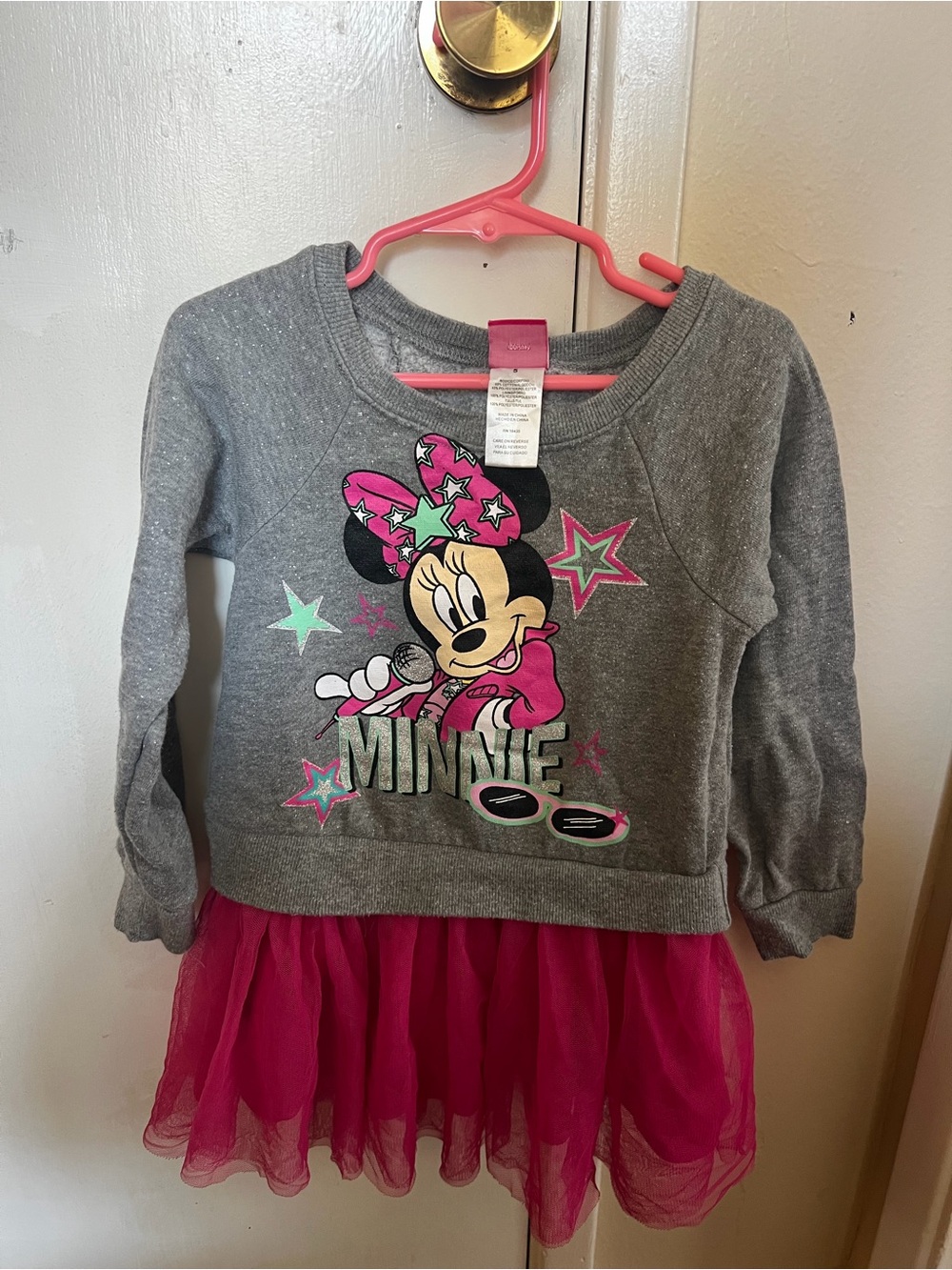 Disney Minnie Mouse Girls Gray/Pink Long Sleeve Tulle Tutu Dress Size 5